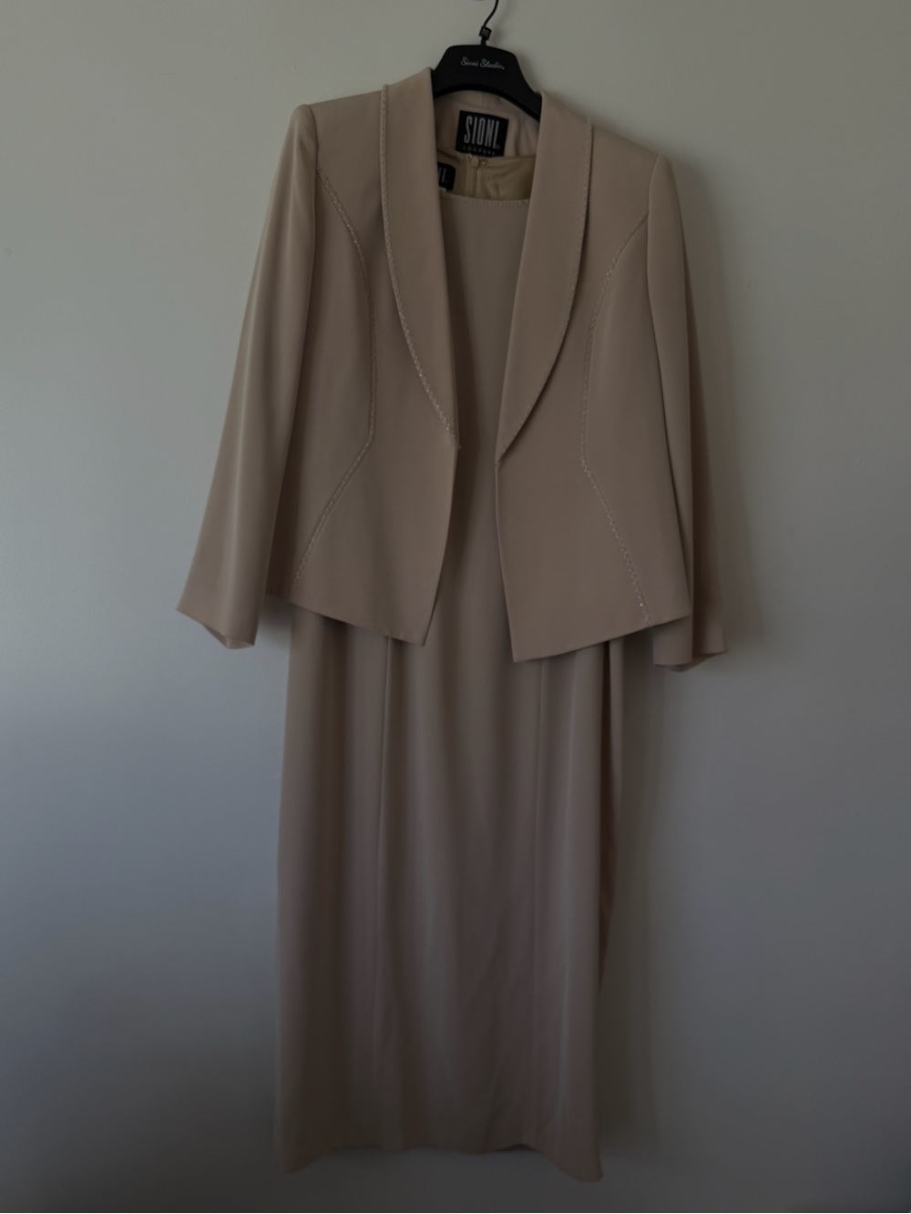 Sioni Beige Midi Dress with Matching Jacket Set